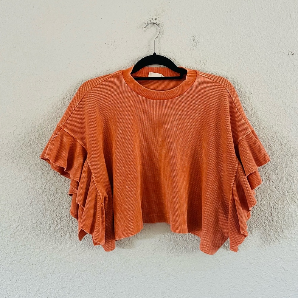 Altar'd State Orange Ruffle Sleeve Top